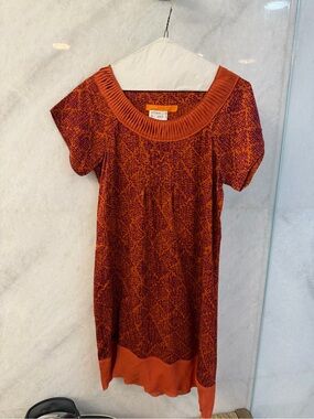 Cynthia Steffe Orange and Purple Short Sleeve Pattern Dress